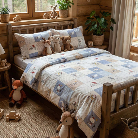 Lenjerii de pat - Lenjerie de pat Ranforce Cotton Pro RCP25, 100% bumbac, bleu, imprimeu cu ursuleti