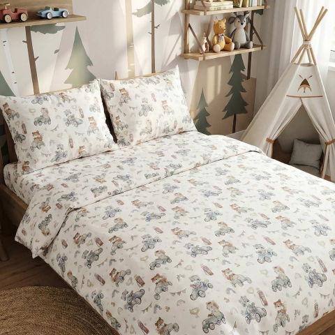 Lenjerii de pat - Lenjerie de pat Ranforce Cotton Pro RCP26, 100% bumbac, crem, imprimeu cu ursuleti