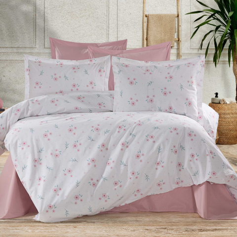 Lenjerii de pat - Lenjerie de pat Ranforce Cotton Pro RCP31, 100% bumbac, alb, imprimeu floral roz