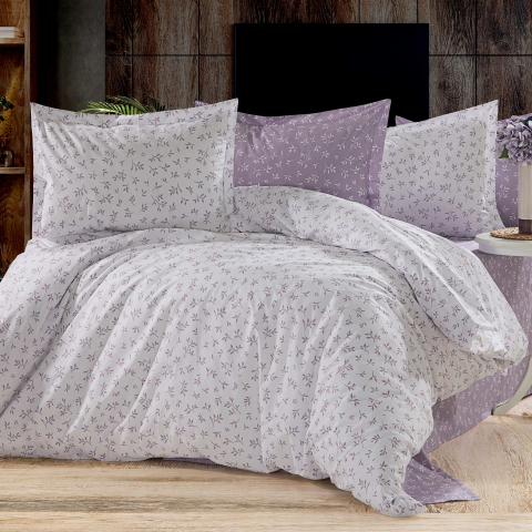 Lenjerii de pat - Lenjerie de pat Ranforce Cotton Pro RCP32, 100% bumbac, alb, imprimeu floral lila