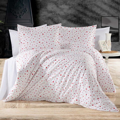 Lenjerii de pat bumbac - Lenjerie de pat Ranforce Cotton Pro RCP38, 100% bumbac, alb, imprimeu cu buline rosii, king size - 6 piese cu elastic
