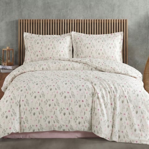 Lenjerii de pat bumbac - Lenjerie de pat Ranforce Cotton Pro RCP58, 100% bumbac, alb, imprimeu floral discret, king size - 6 piese cu elastic