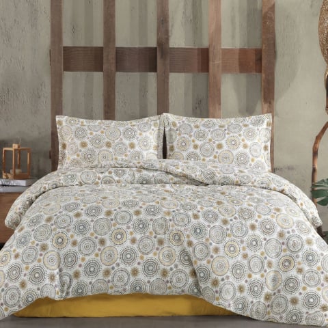 Lenjerii de pat bumbac - Lenjerie de pat Ranforce Cotton Pro RCP60, 100% bumbac, crem, imprimeu cu forme geometrice, king size - 6 piese cu elastic