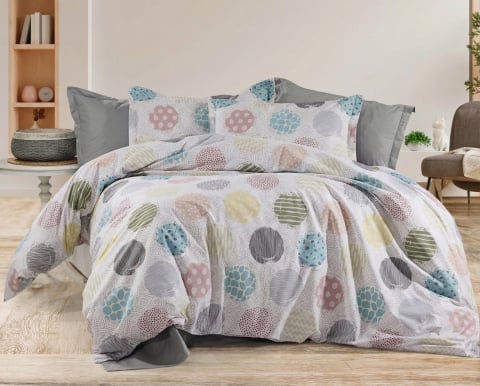 Lenjerii de pat bumbac - Lenjerie de pat Ranforce Cotton Pro RCP63, 100% bumbac, alb, imprimeu cu forme geometrice, king size - 6 piese cu elastic