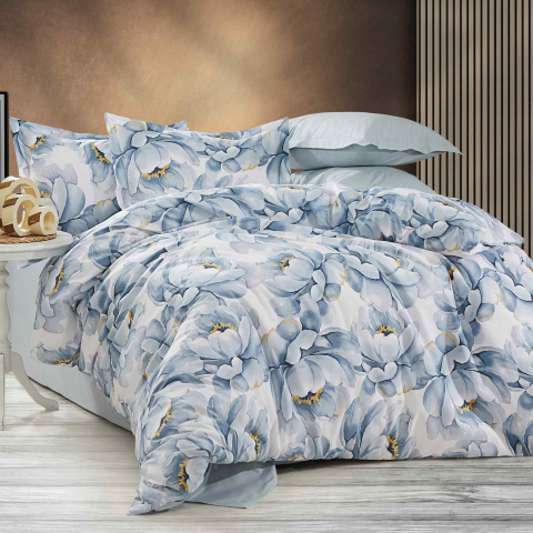 Lenjerii de pat - Lenjerie de pat Ranforce Cotton Pro RCP9, 100% bumbac, bleu, imprimeu floral albastru