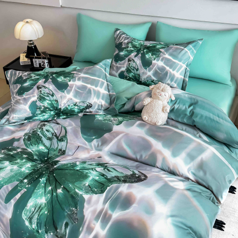 Lenjerie pat single 5D,bumbac finet,4 piese,cearceaf cu elastic 140x200cm,cearceaf pilota 155x205cm,2 fete de perna 55x80cm-A1258 [2]