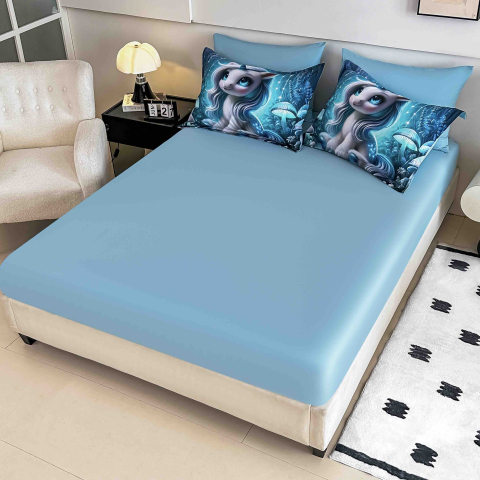 Lenjerie pat single 5D,bumbac finet,4 piese,cearceaf cu elastic 140x200cm,cearceaf pilota 155x205cm,2 fete de perna 55x80cm-A1272 [3]