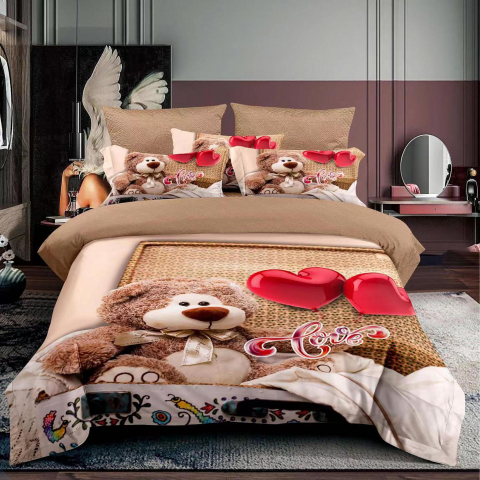 Lenjerii de pat - Lenjerie pat single 3D, bumbac finet,3 piese, cearceaf pat clasic 160cm x 230cm, cearceaf pilota 150cm x 220cm, 1 fata perna 50 x 70-F1P54