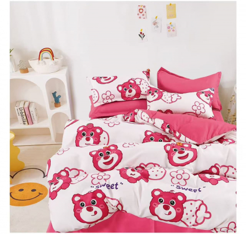 Lenjerii de pat - Lenjerie pat single,bumbac finet,4 piese,cearceaf cu elastic 140x200cm,cearceaf pilota 150x220cm,2 fete de perna 50x80cm-A1149