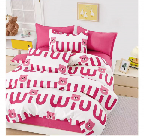Lenjerii de pat - Lenjerie pat single,bumbac finet,4 piese,cearceaf cu elastic 140x200cm,cearceaf pilota 150x220cm,2 fete de perna 50x80cm-A1155