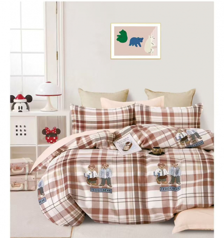 Lenjerii de pat - Lenjerie pat single,bumbac finet,4 piese,cearceaf cu elastic 140x200cm,cearceaf pilota 150x220cm,2 fete de perna 50x80cm-A1156