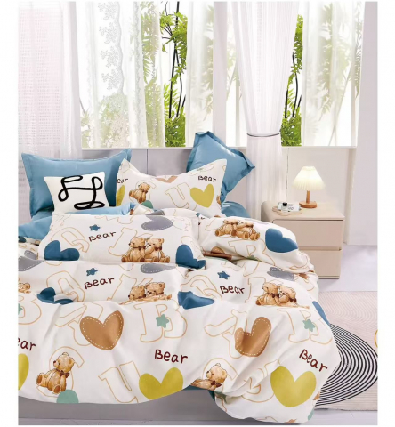 Lenjerii de pat - Lenjerie pat single,bumbac finet,4 piese,cearceaf cu elastic 140x200cm,cearceaf pilota 150x220cm,2 fete de perna 50x80cm-A1157