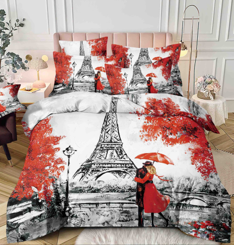 Lenjerii de pat single - Lenjerie pat single,bumbac finet,4 piese,cearceaf cu elastic 140x200cm,cearceaf pilota 155x205cm,2 fete de perna 55x80cm-A1245