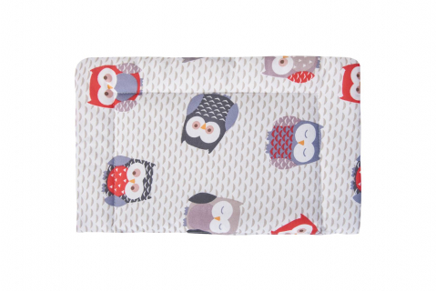 Lenjerie patut bebe, SomnART, cearceaf pat 60x120x10 cu elastic, cearceaf pilota 80x110, perna joasa 20x35, Bufnite Mici [2]