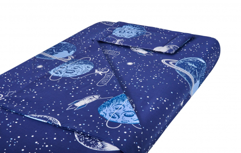 Mama si copilul - Lenjerie patut bebe, SomnART, cearceaf pat 60x120x10 cu elastic, cearceaf pilota 80x110, perna joasa 20x35, Comete Cosmos