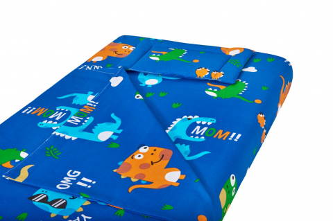 Mama si copilul - Lenjerie patut bebe, SomnART, cearceaf pat 60x120x10 cu elastic, cearceaf pilota 80x110, perna joasa 20x35, Dinozauri