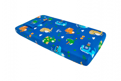 Lenjerie patut bebe, SomnART, cearceaf pat 60x120x10 cu elastic, cearceaf pilota 80x110, perna joasa 20x35, Dinozauri [1]