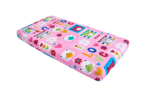 Lenjerie patut bebe, SomnART, cearceaf pat 60x120x10 cu elastic, cearceaf pilota 80x110, perna joasa 20x35, Pisicute [1]