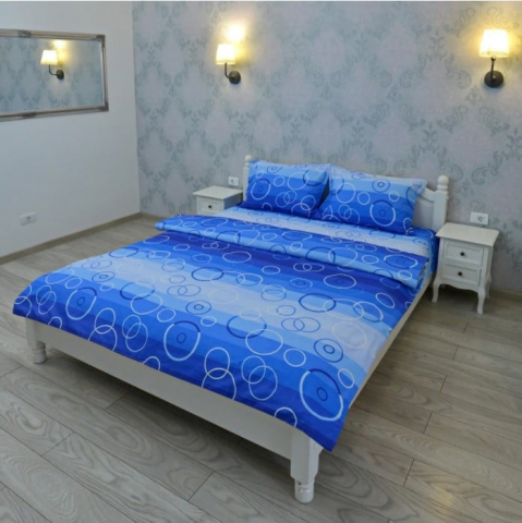Lenjerii de pat - Lenjerie pentru 2 persoane Somnart Ultrasleep XXL, bumbac 100%, albastru, model cercuri
