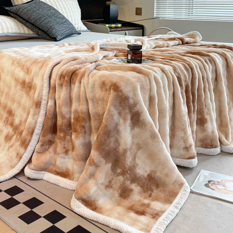 Patura cocolino 200x230cm,gofrata cu bordura alba,bej-alba-F073 [3]