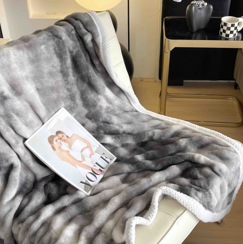 Patura cocolino 200x230cm,gofrata cu bordura alba,gri-alba-F074 [1]