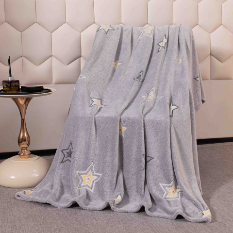 Patura pufoasa cocolino 200x230cm,gri cu stelute-F075 [3]