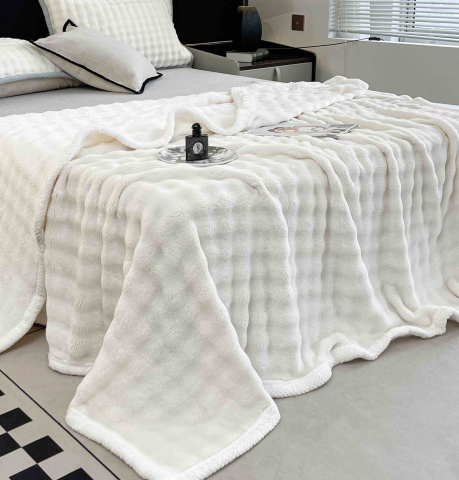 Patura cocolino 200x230cm,gofrata cu bordura alba,alba-F072 [3]