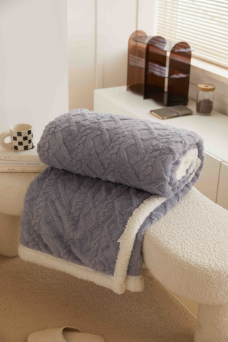 Patura cocolino 200x230cm,tip tricotaj cu blanita,gri deschis-F042 [1]