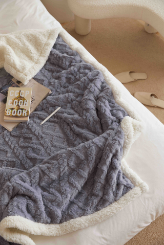 Patura cocolino 200x230cm,tip tricotaj cu blanita,gri deschis-F042 [3]