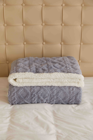 Patura cocolino 200x230cm,tip tricotaj cu blanita,gri deschis-F042 [2]