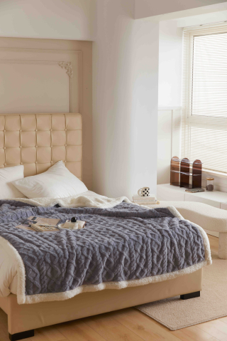 Patura cocolino 200x230cm,tip tricotaj cu blanita,gri deschis-F042 [7]