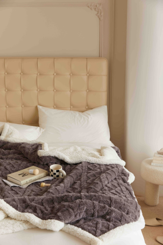 Patura cocolino 200x230cm,tip tricotaj cu blanita,gri inchis-F032 [6]