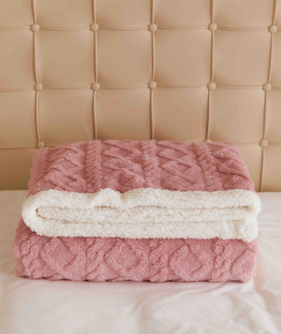 Patura cocolino 200x230cm,tip tricotaj cu blanita,roz-F036 [2]