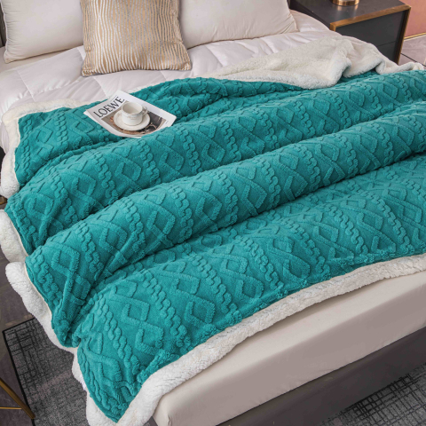 Patura cocolino 200x230cm,tip tricotaj cu blanita,turcoaz-F038 [3]