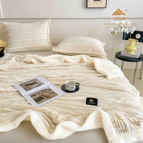 Patura cocolino cu blanita alba 200x230cm,cu fermoar,doua fete de perna 50x70cm,crem- F136 [1]