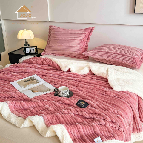 Patura cocolino cu blanita alba 200x230cm,cu fermoar,doua fete de perna 50x70cm,roz- F134 [2]