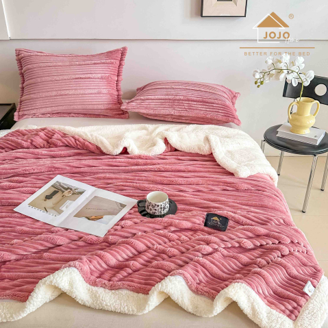 Patura cocolino cu blanita alba 200x230cm,cu fermoar,doua fete de perna 50x70cm,roz- F134 [1]