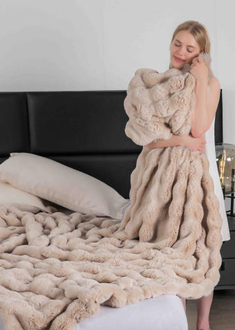 Patura cocolino de lux din blana artificala de iepure 200x230cm,cappuccino-F098 [2]