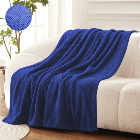 Paturi cocolino - Patura cocolino albastru royal cu aspect tricotat 200x230 cm