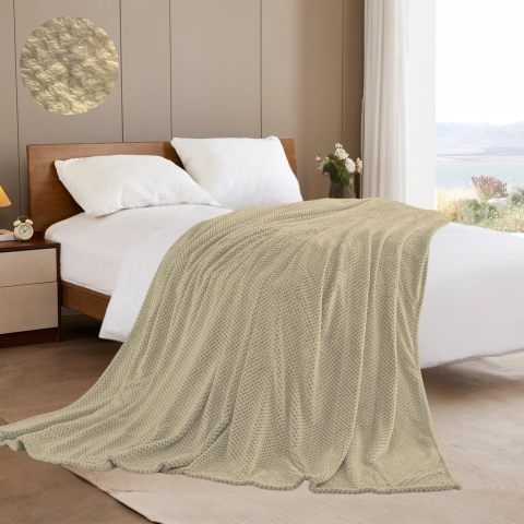 Paturi cocolino - Patura cocolino bej kaki deschis cu aspect tricotat 200x230 cm