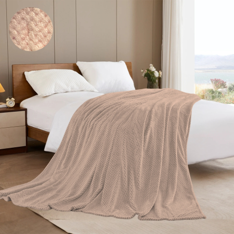 Paturi cocolino - Patura cocolino bej cu aspect tricotat 200x230 cm
