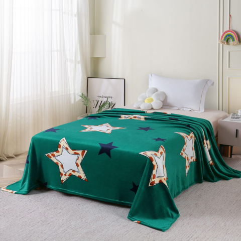 Paturi cocolino - Patura cocolino verde cu stele decorative 200x230 cm