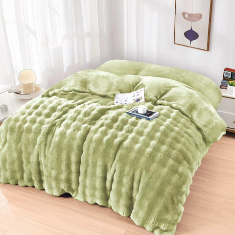 Paturi cocolino - Patura cocolino verde lime cu model pufos in relief 200x230 cm