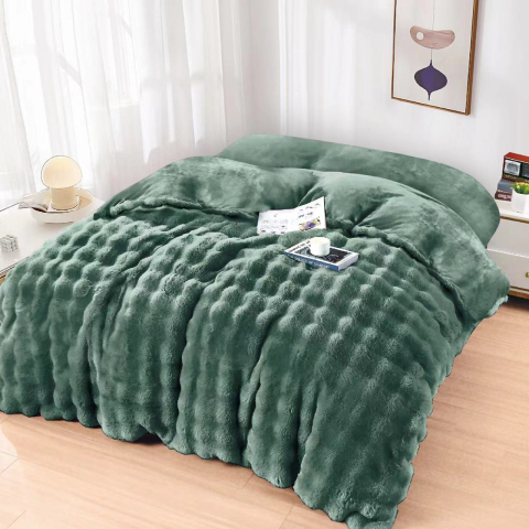 Paturi cocolino - Patura cocolino verde inchis cu model pufos in relief 200x230 cm