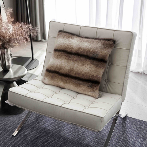 Patura de lux cu fermoar din blana artificala de nurca 200x230cm+2 fete de perna 50x50cm,bej cu negru, imprimeu cu dungi-F057 [8]