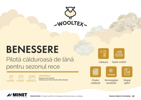 Pilota calduroasa de iarna matlasata Wooltex Benessere Somnart, 200x220 cm, umplutura lana, 600 g/m², tesatura 100% bumbac [3]
