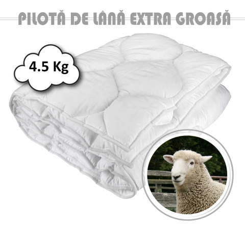 Set pilota si perne - Pilota Damasc 100% bumbac cu umplutura din lana, extra groasa, 4.5 kg, 200 x 215 cm