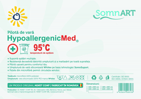 Pilota Somnart HypoAllergenicMed, microfibra 200g, 180 x 200 cm, lavabila la 95°C, pentru vara [2]