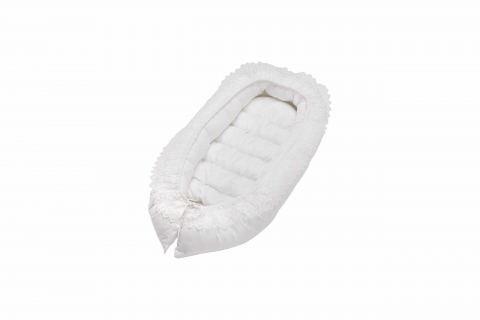 Mama si copilul - Pozitionator SomnArt baby nest, 94x60cm, cu dantela, alb