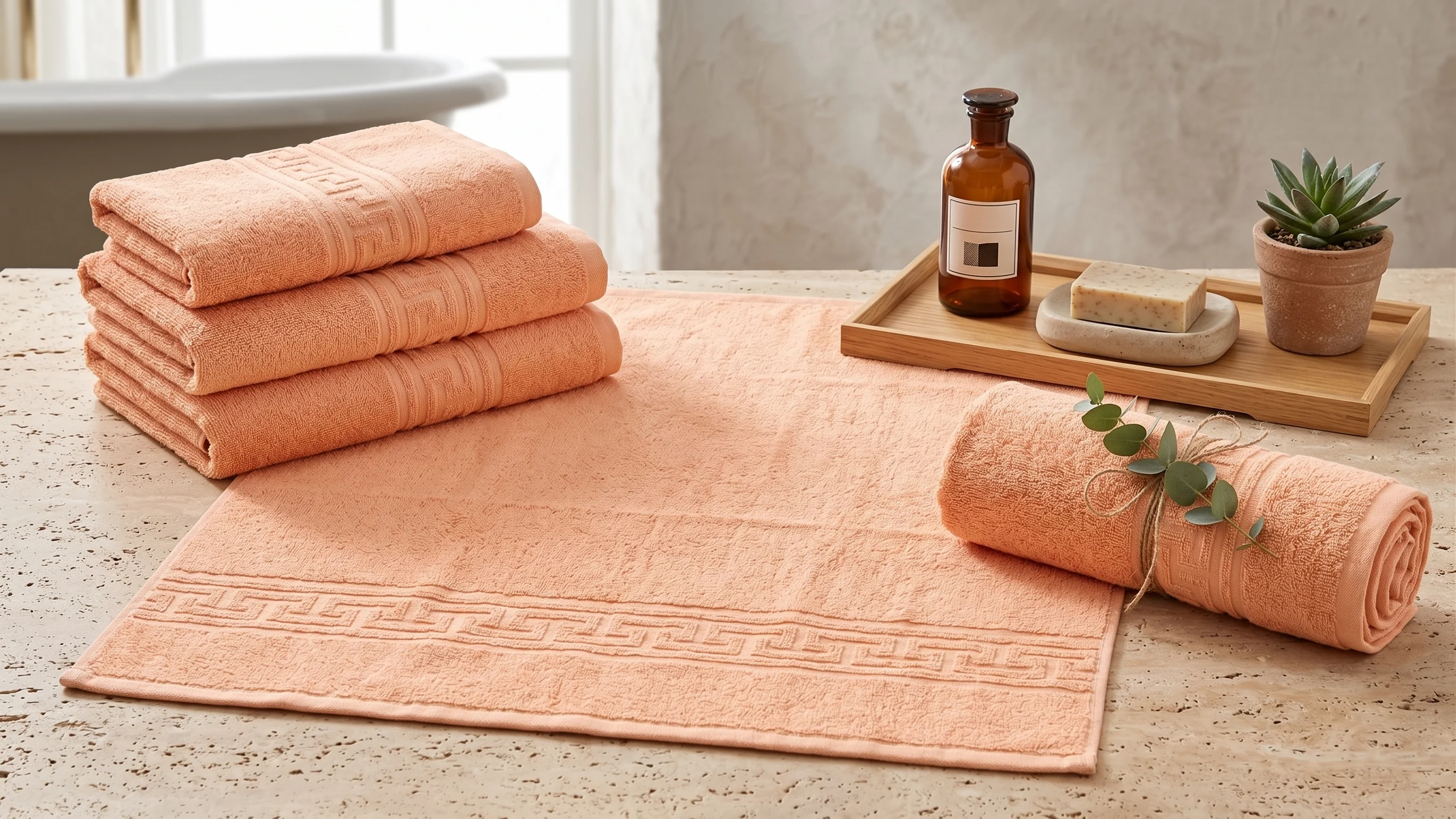 Articole baie - Prosop horeca bumbac 500 GSM Greek Border-portocaliu